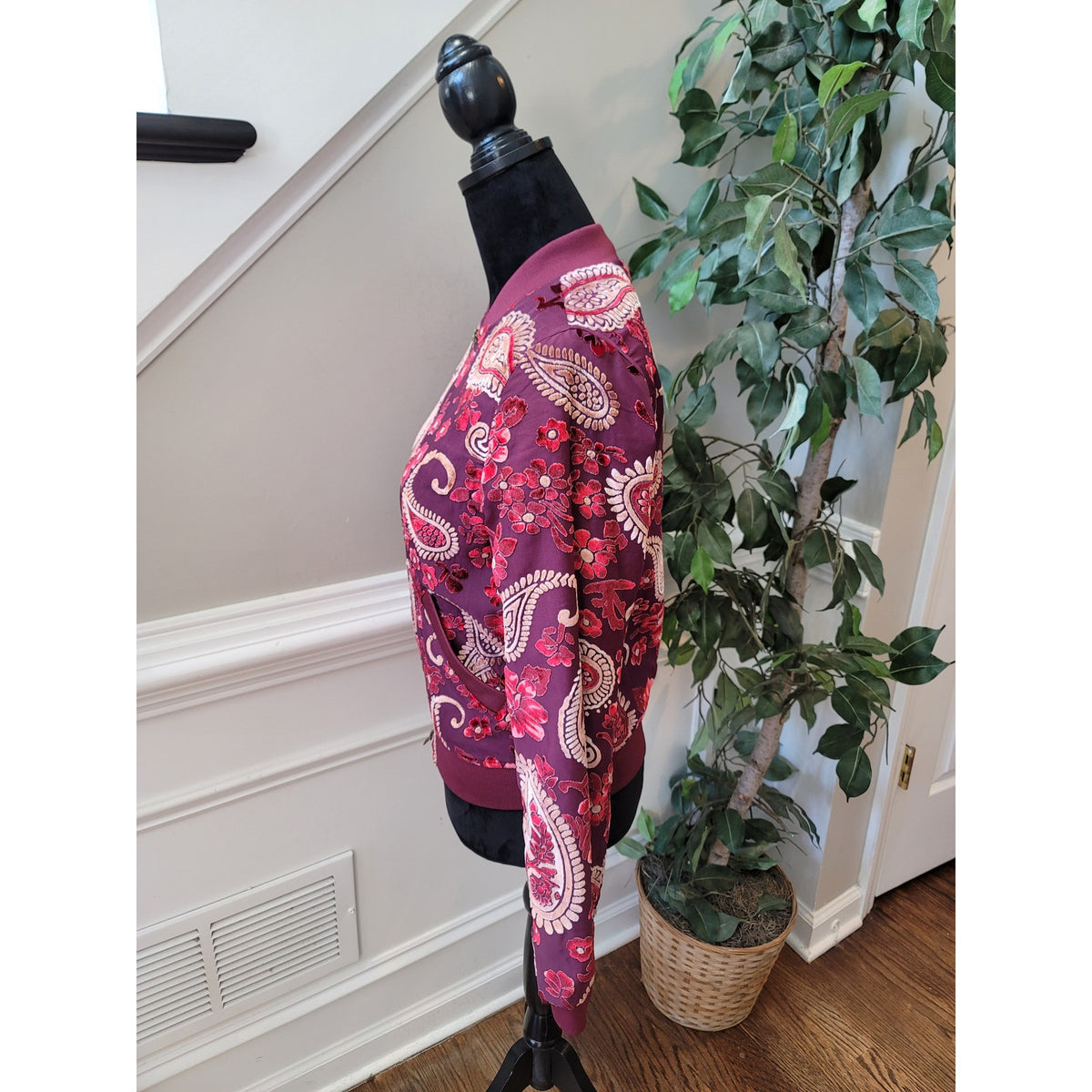 Kas Bomber Jacket Women's Size XS Multicolor Paisley Long Sleeve Full Zipper