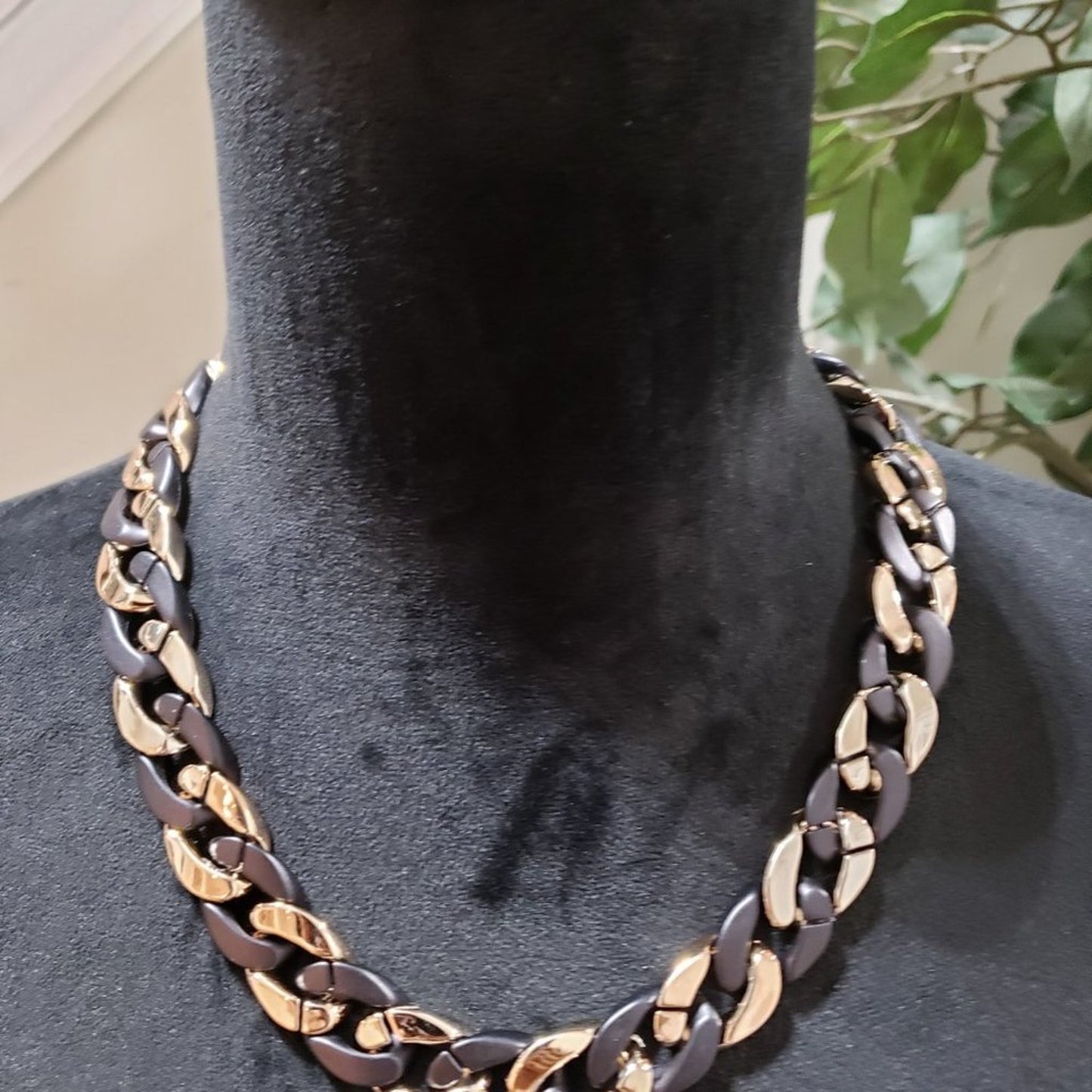 Womens Lightweight Double Color Thick Linked Chain Necklace with Lobster Clasp
