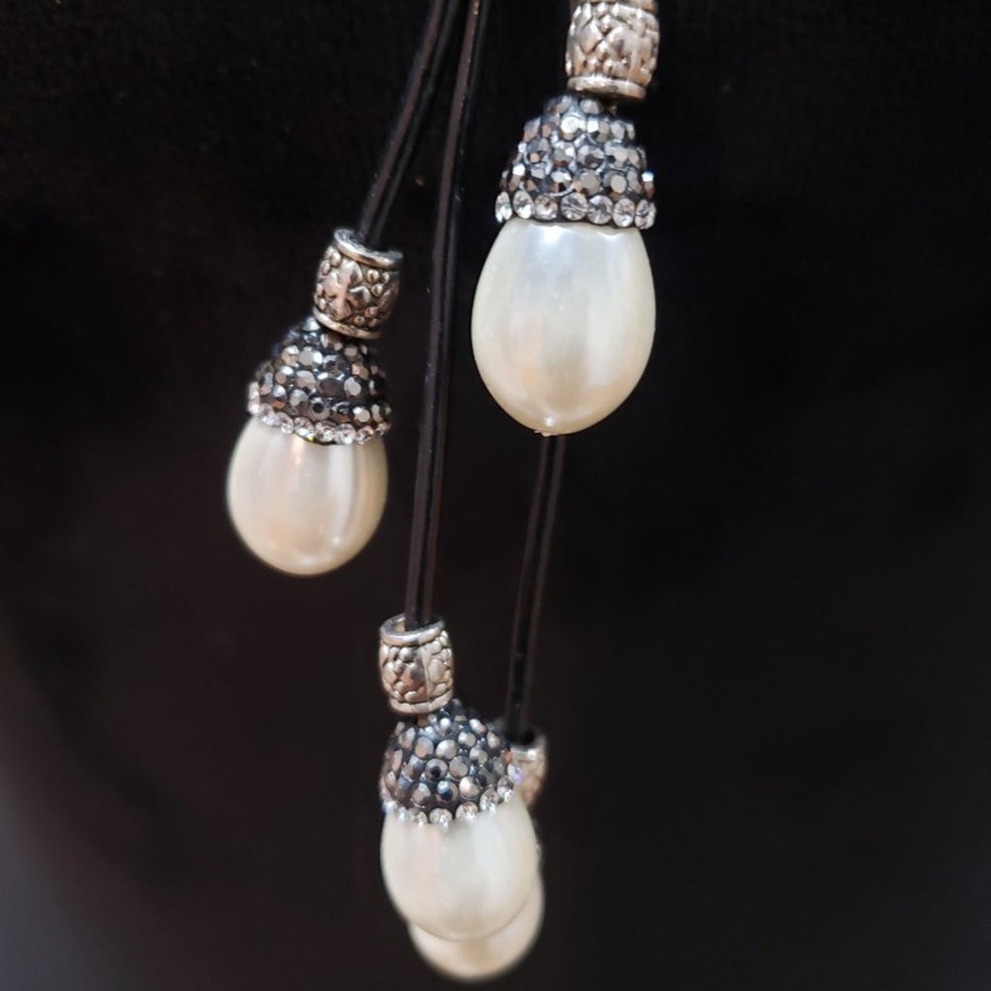 Womens Fashion Silver Bead Negligee Pendant Drop Pearl Necklace w/ Lobster Clasp