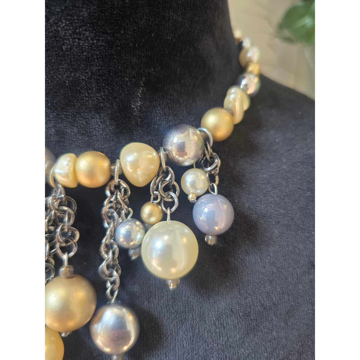 Gold Silver Pearl Beaded Charm Statement Necklace Dangle Cluster Fashion