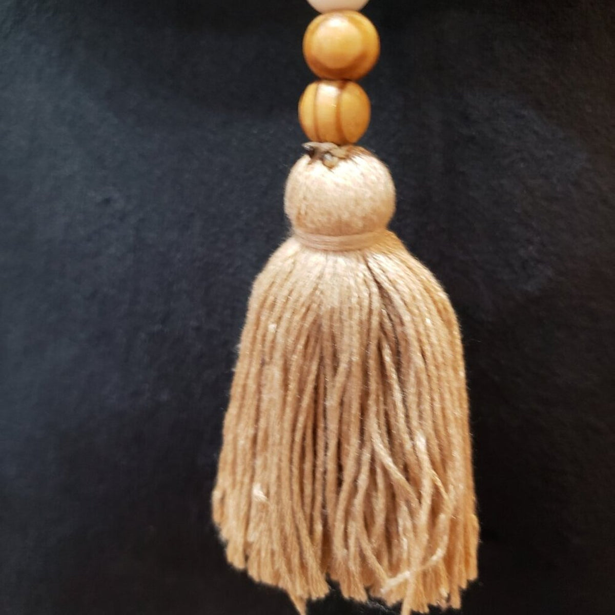 Womens Fashion White Stars Wooden Round Beads Tassel Necklace with Lobster Clasp