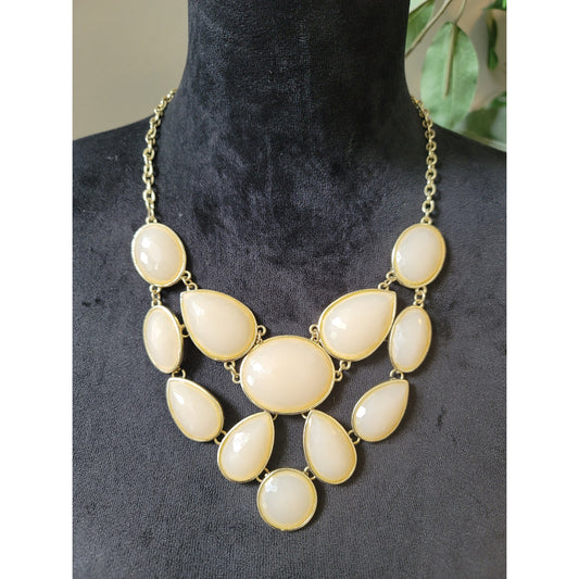 Women Statement Bib Necklace Teardrop Oval Gemstone Gold Chain Lobster Lock