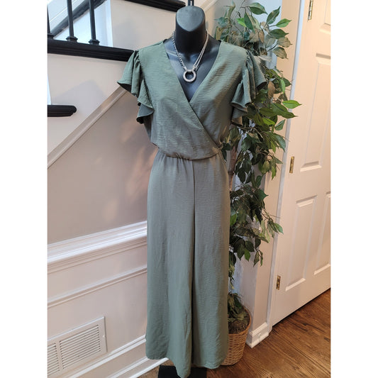 MSK Romper Women's Size Medium Olive Green 100% Polyester Short Sleeves Jumpsuit