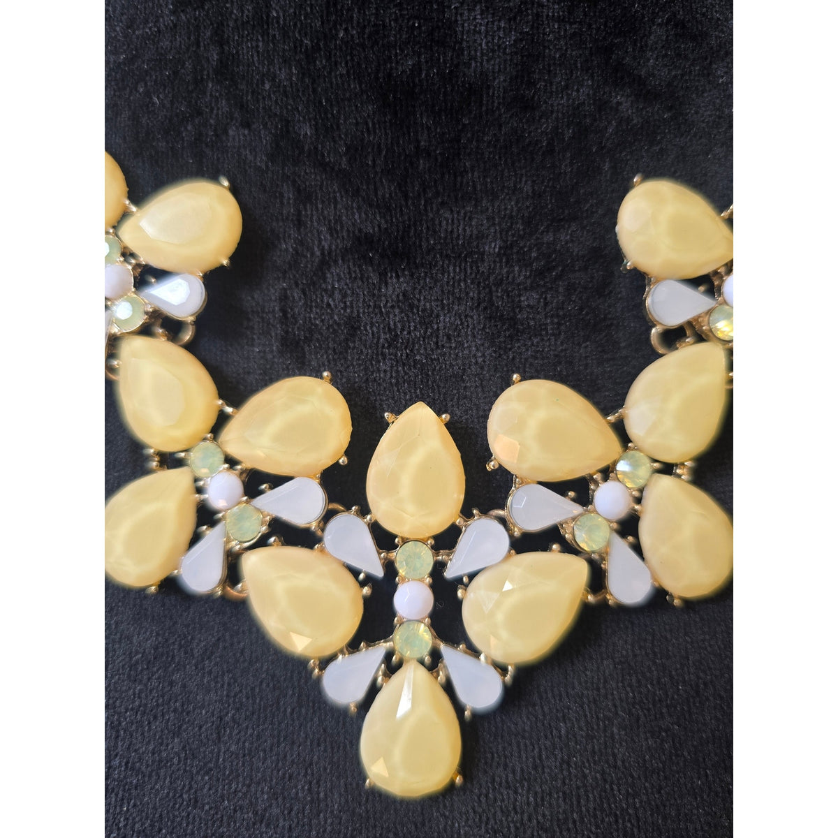 Gold Tone Yellow Teardrop Rhinestone Bib Statement Necklace