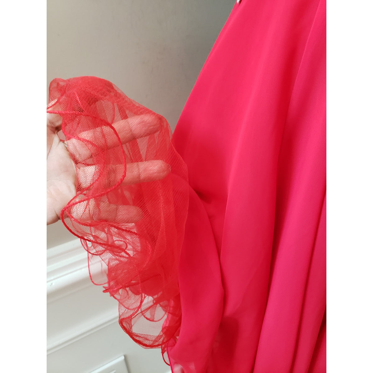 Fiesta Prom Dress Women Small Red Rhinestone Polyester Beaded Off The Shoulder
