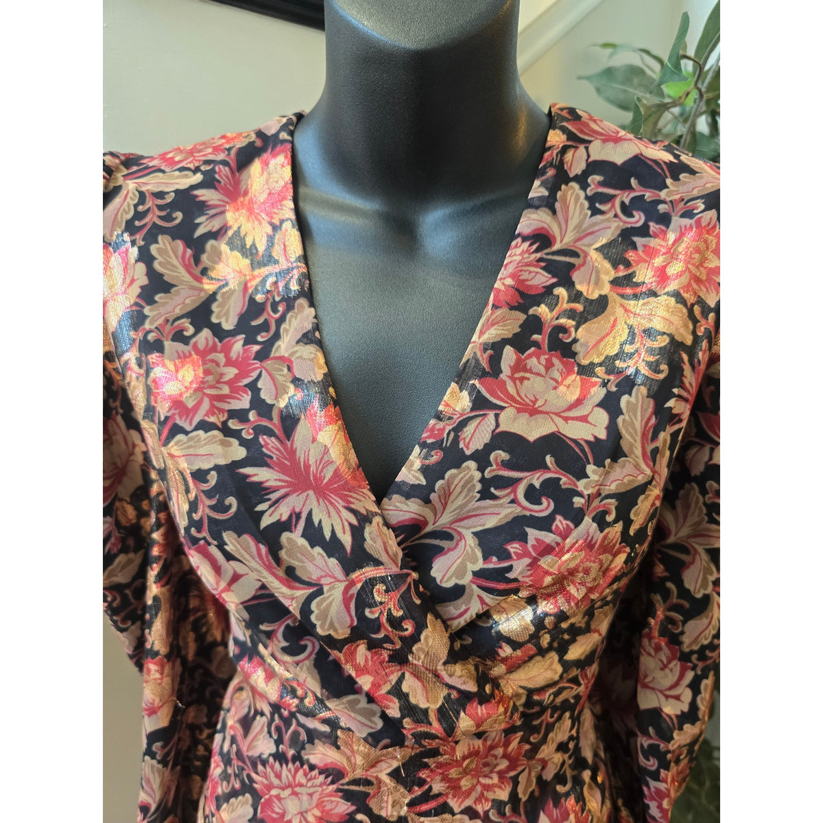 Express Sheath Mini Dress S Multi Floral Wrap V-Neck Puff Shoulder Causal Party