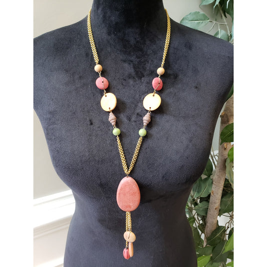 Women’s Colorful Beaded Necklace with Lobster Clasp Gold Chain Long Necklace