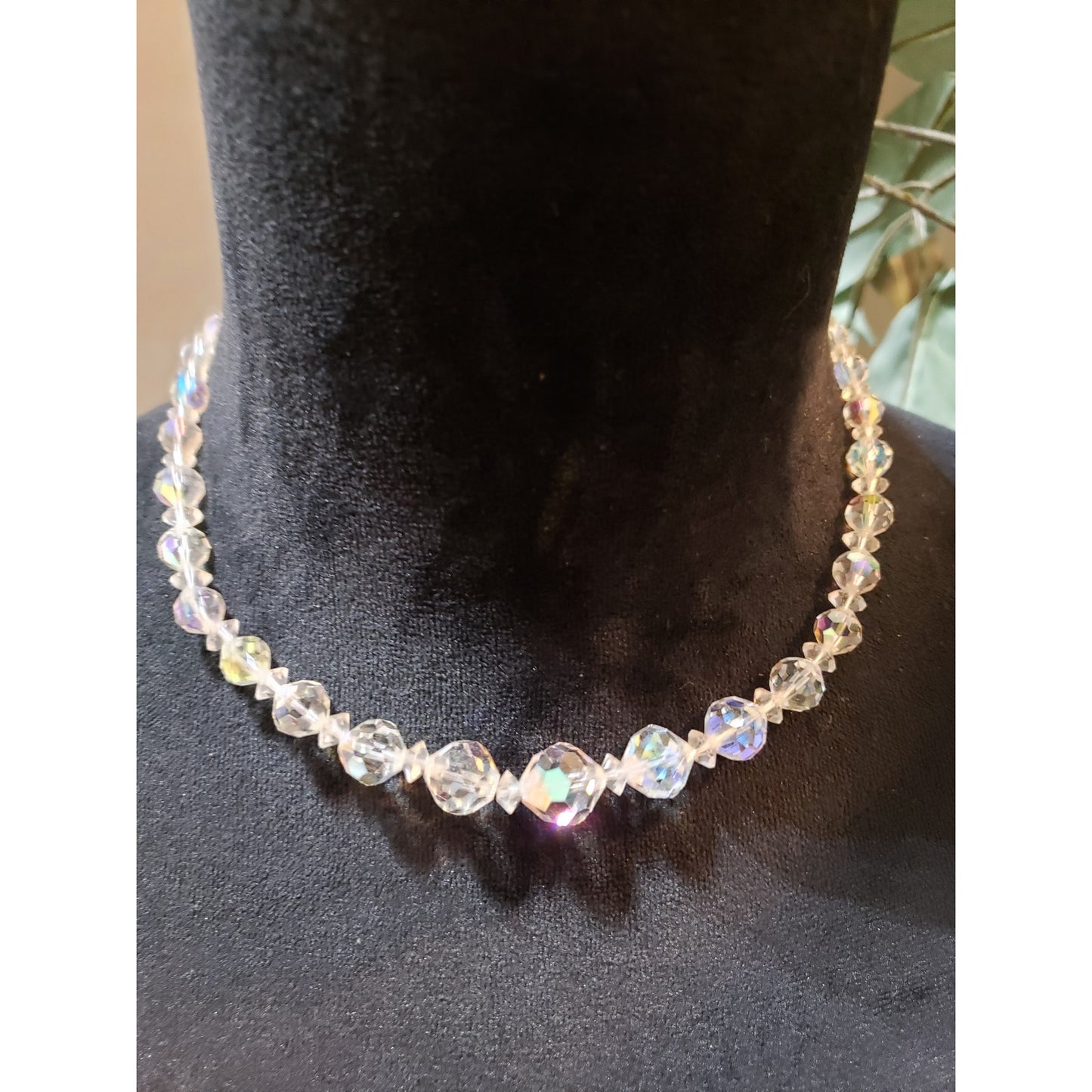 Womens Clear Aurora Borealis Graduated Chain Necklace with Spring Ring Clasp