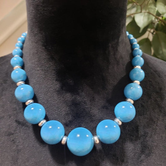Women's Blue Round Shape Beaded Statement with Lobster Clasp Necklace