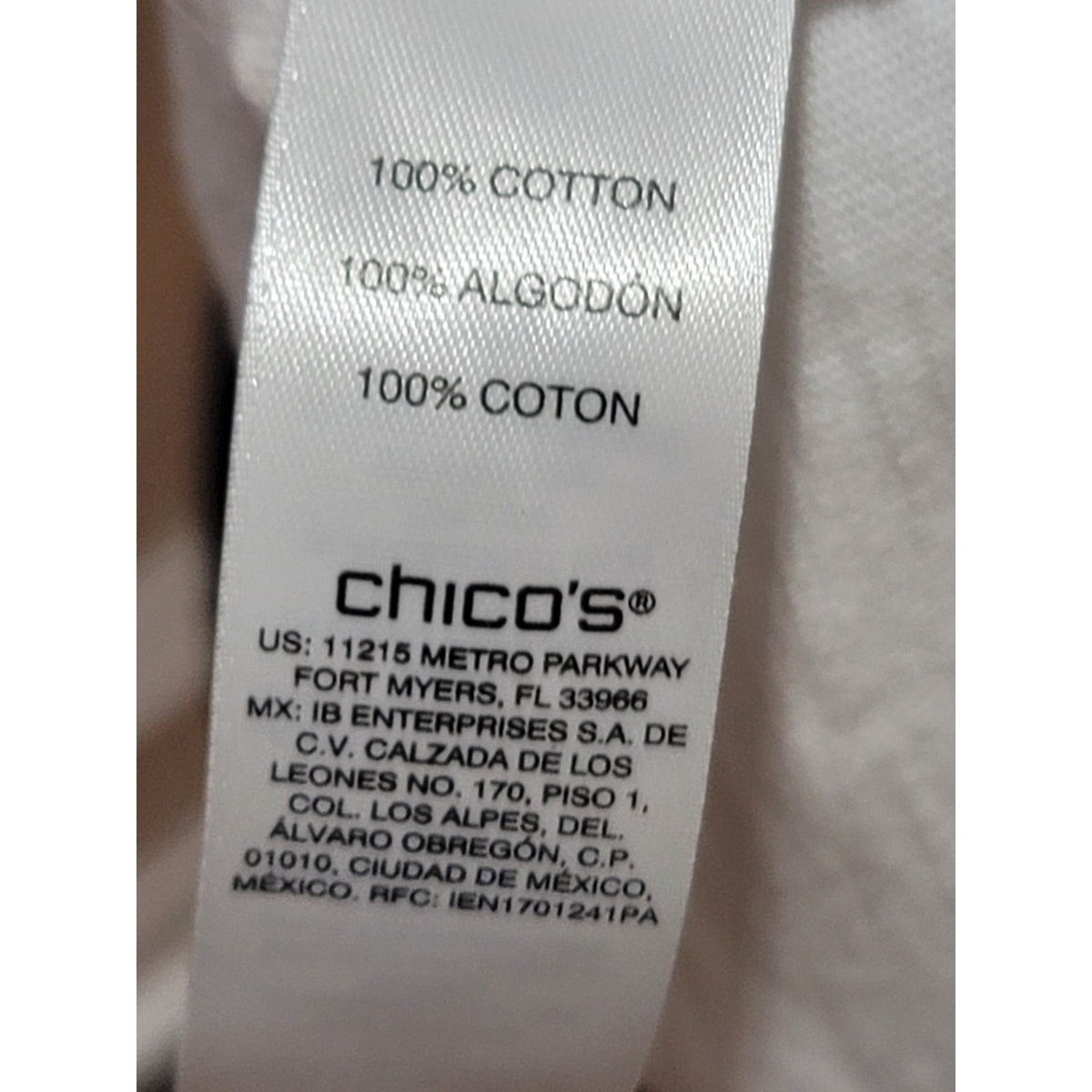 Chico's Ultimate Blouse Women's L White Cotton Crew Neck 3/4 Sleeve Pullover Tee