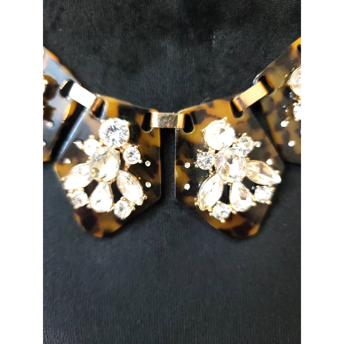 Women's Statement Tortoise Resin Necklace with Crystals Lobster Clasp Chain