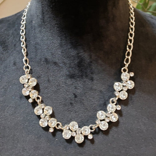 Womens Clear White Crystle Beaded Link Chain Necklace with Lobster Clasp