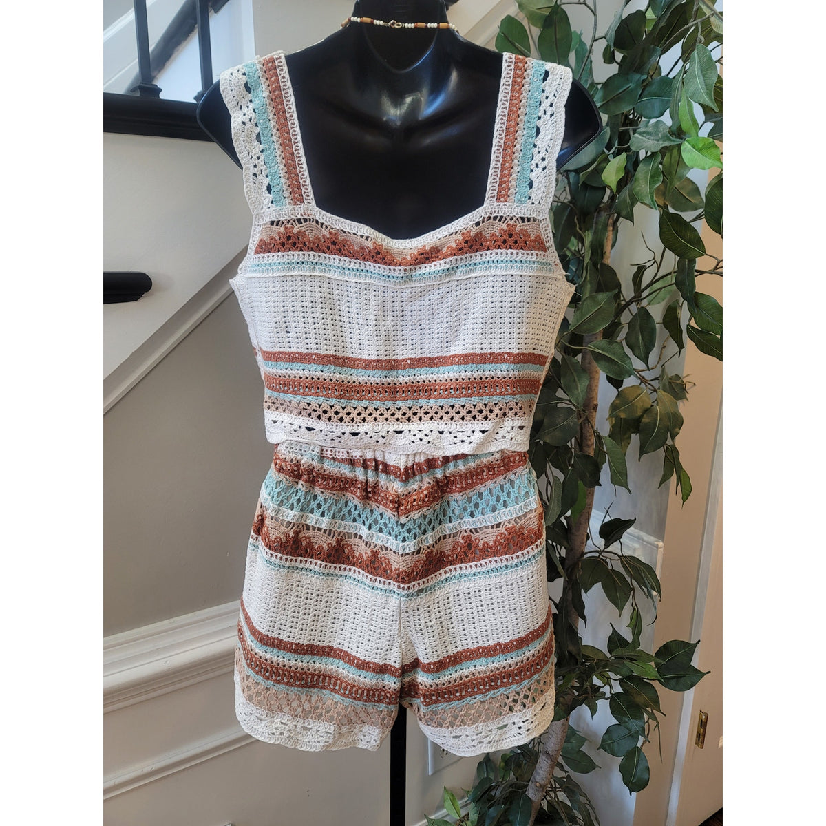 Rebellion 2 Piece Women's Multicolor Medium Open-Stitch Crochet High Waist Short