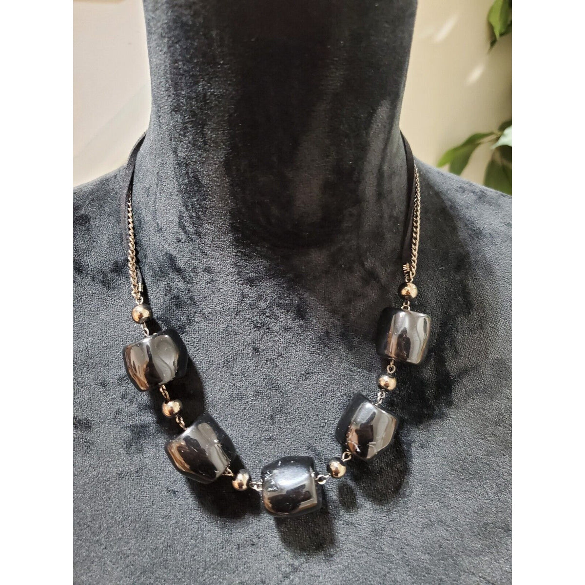 Women's Solid Black Beaded Choker Stylish Statement Pewter Necklace