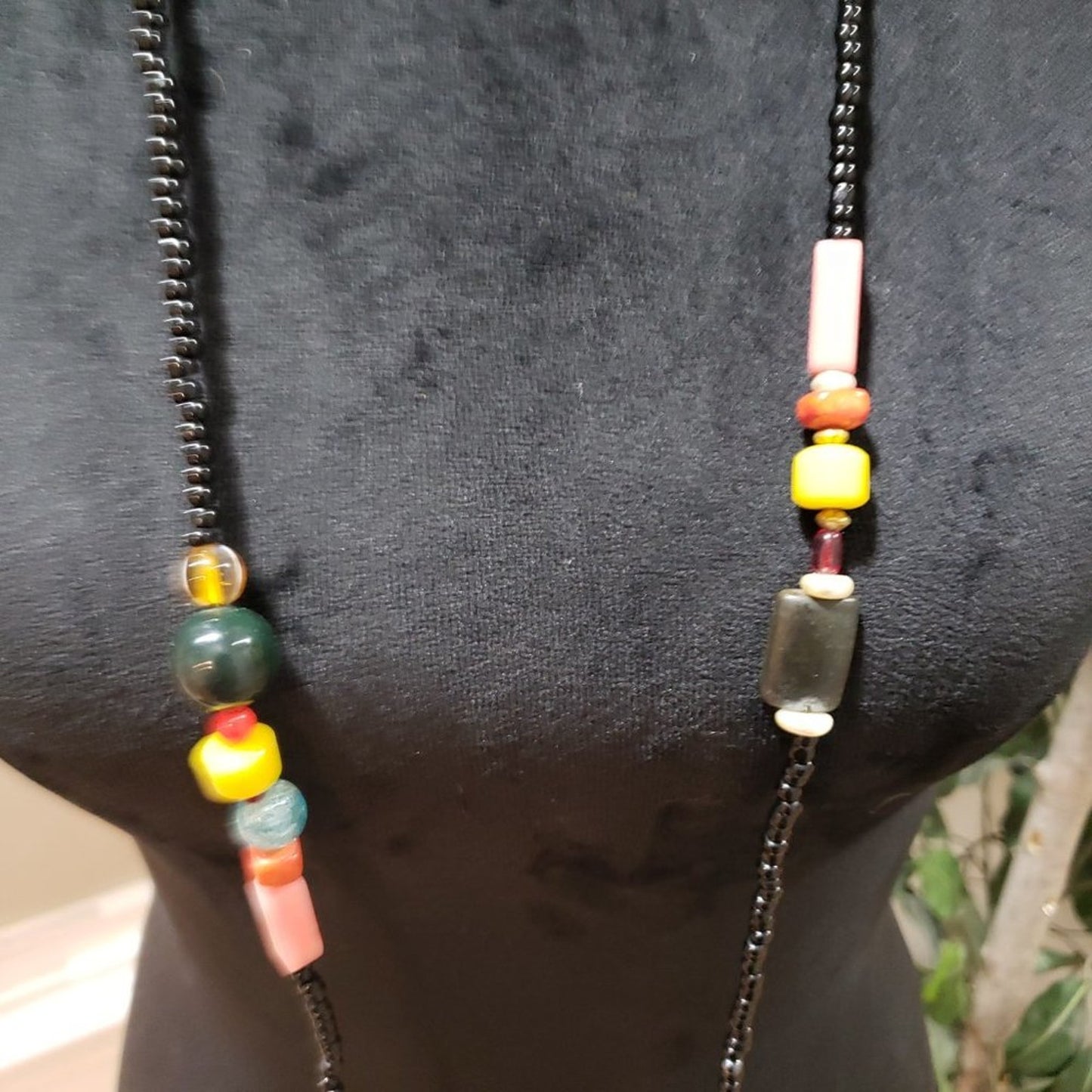 Womens Fashion Multicolor Stone Woven Seed Bead Long Necklace Jewelry Adjustable