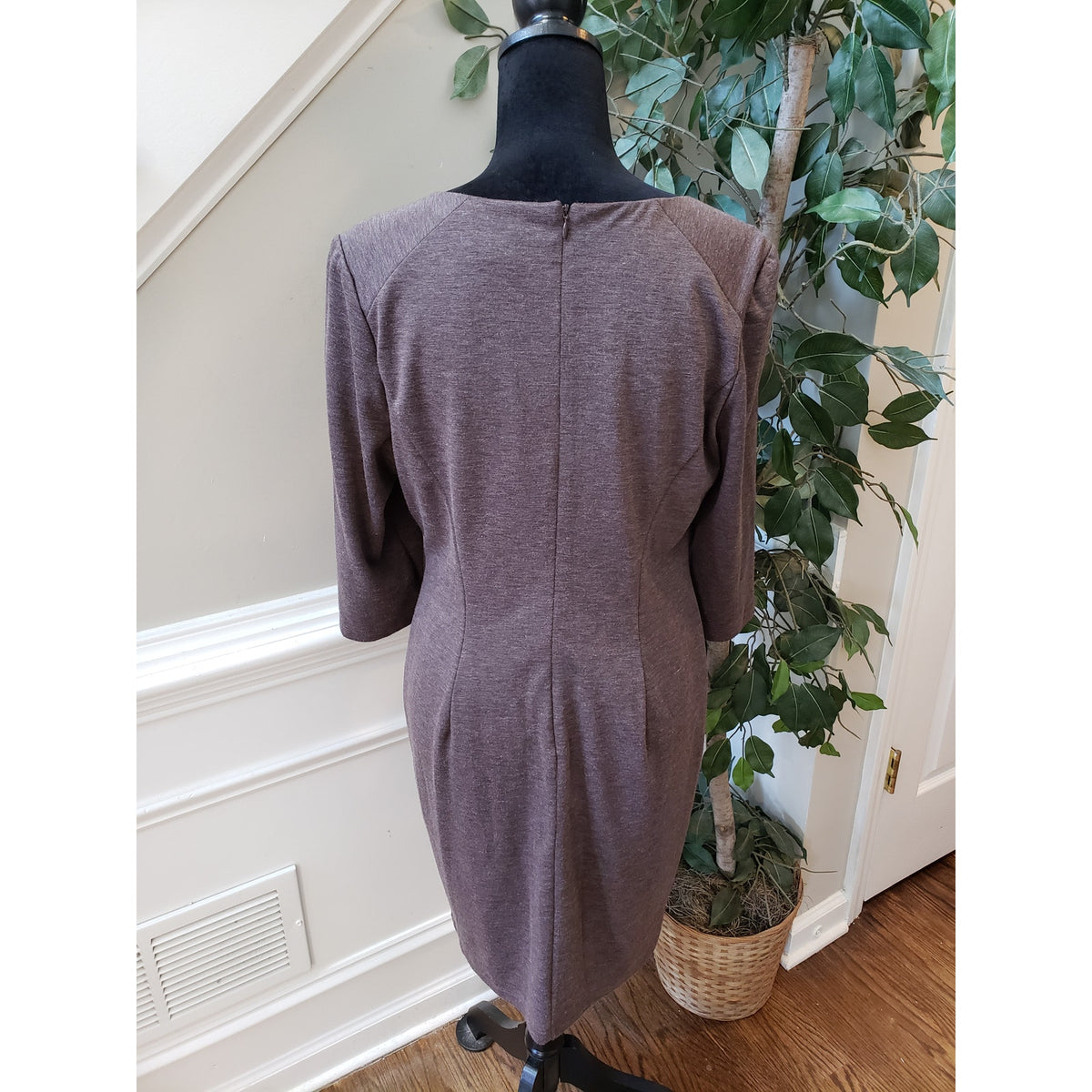 Jessica Simpson Wrap Dress Women's 12 Brown Ruched Back Zip Long Sleeve V Neck
