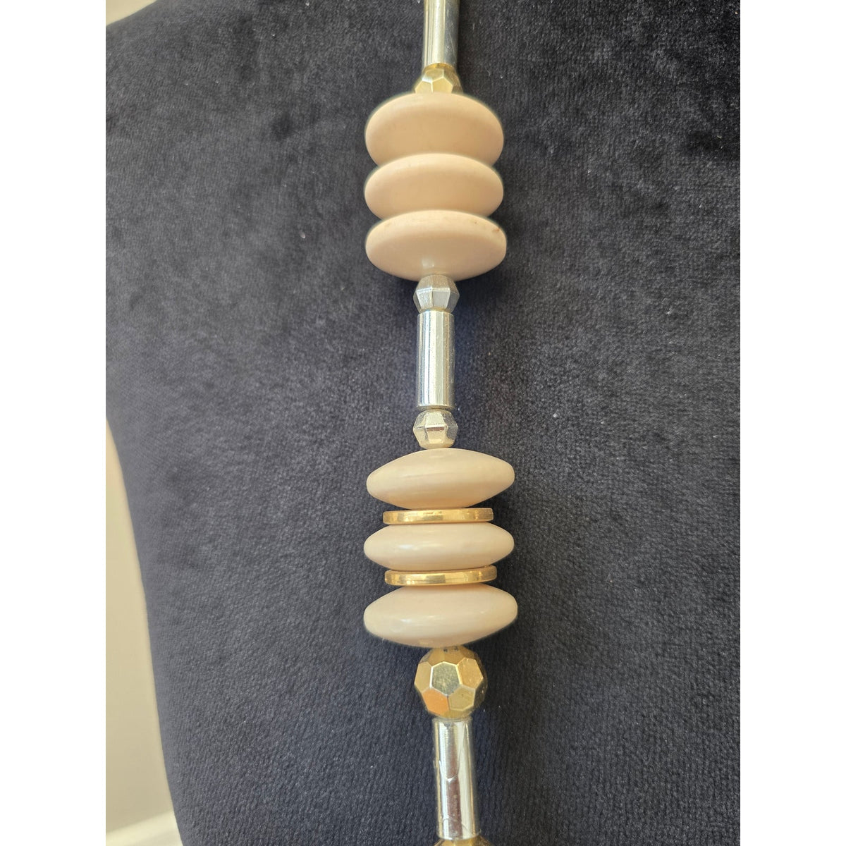 Women's Cream Disc Beaded Gold Tone Spacers Chunky Statement Necklace Jewelry