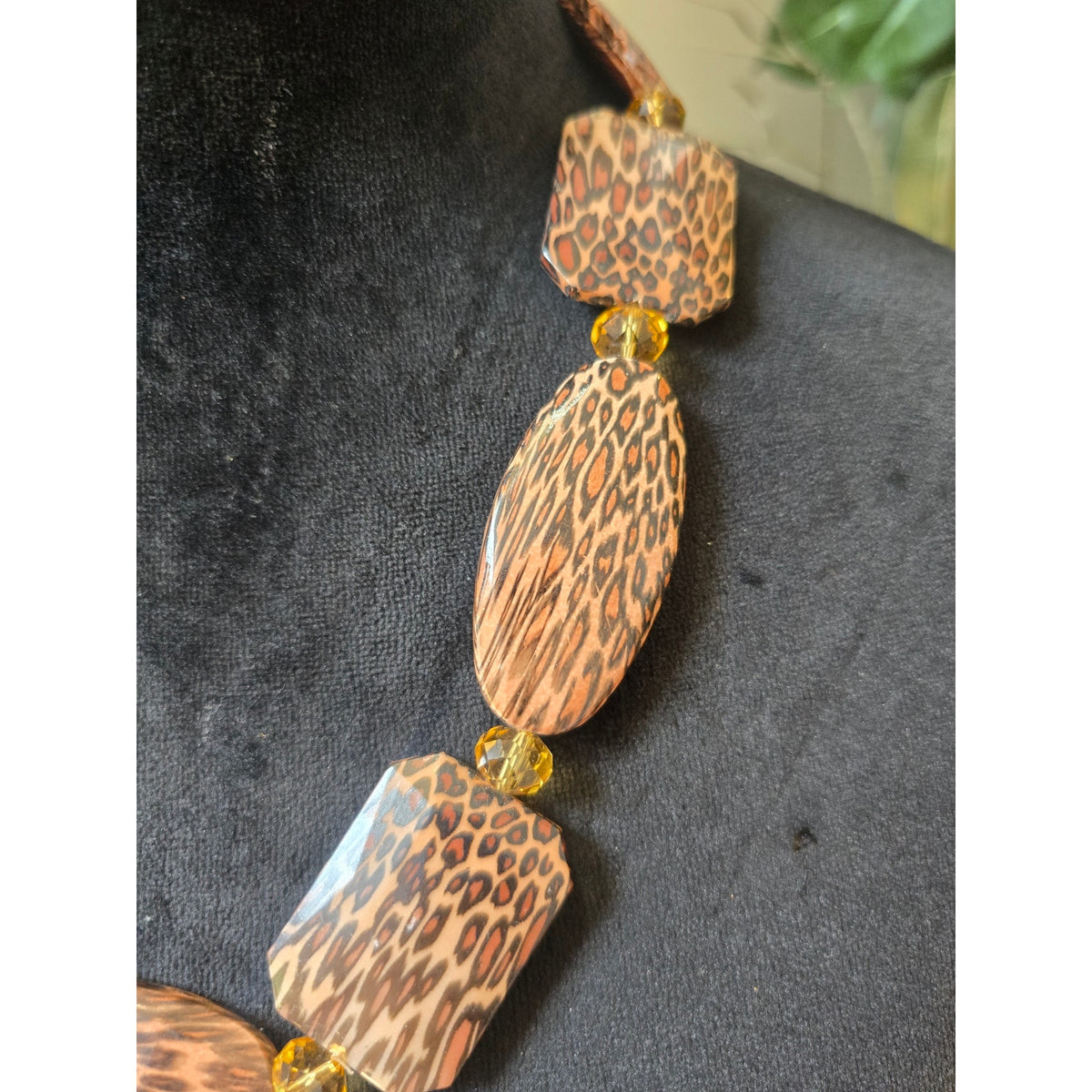 Brown Leopard Print Chunky Beaded Statement Necklace