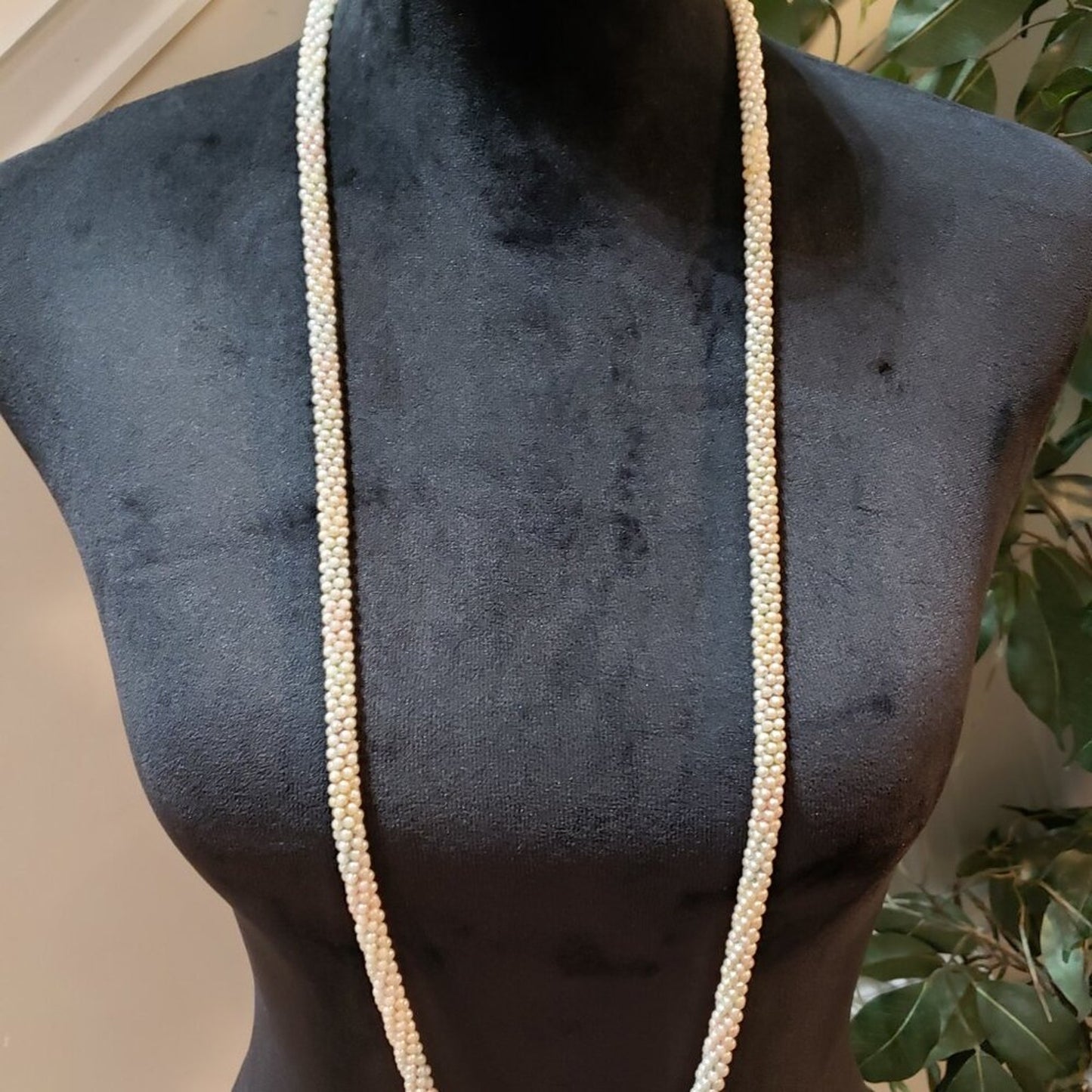 Womens Fashion White Pearl Beaded Long Elegant Cluster Strand Necklace Jewelry