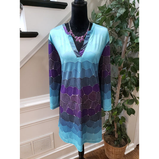 Lily Women's Multicolor Polyester V-Neck Long Sleeve Knee Length Dress Size 3X