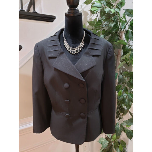 Alex Marie Women Black Solid Polyester Long Sleeve Button Front Blazer Jacket 16