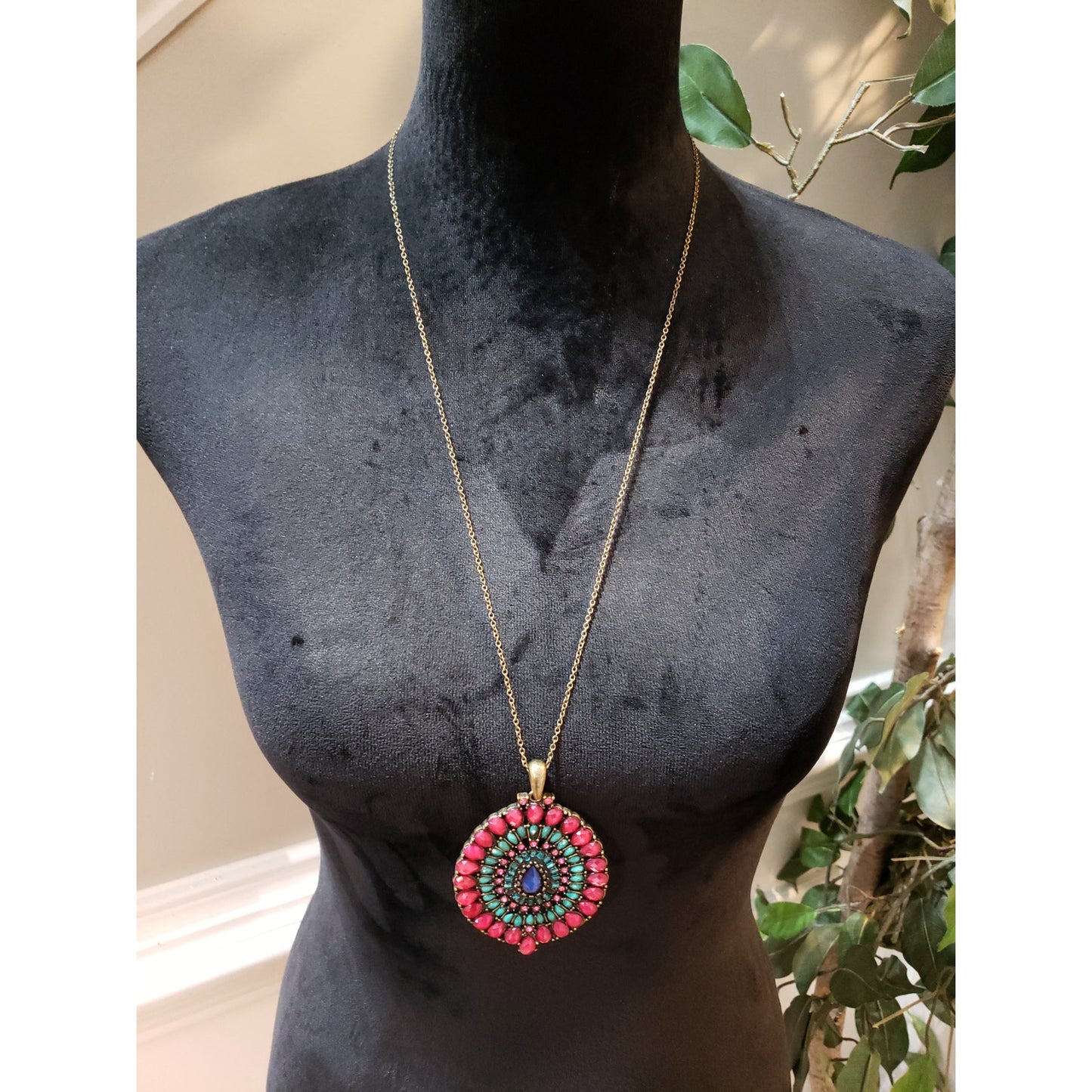 Women's Statement Necklace Colorful Teardrop Pendant Lobster Clasp Boho