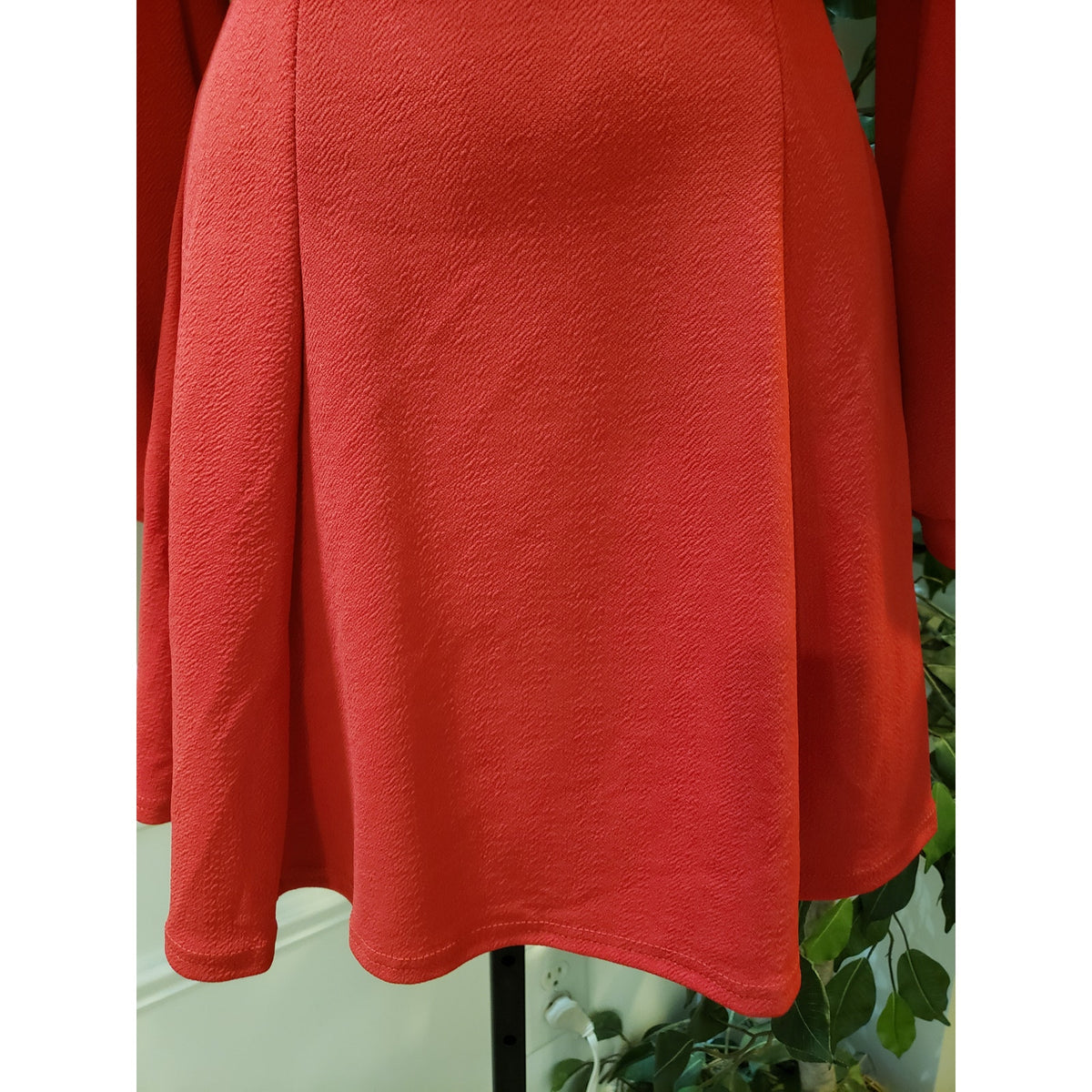 Boohoo Skater Dress Women's 4 Red Bust Detail Blouson Sleeve Crew Neck Pullover