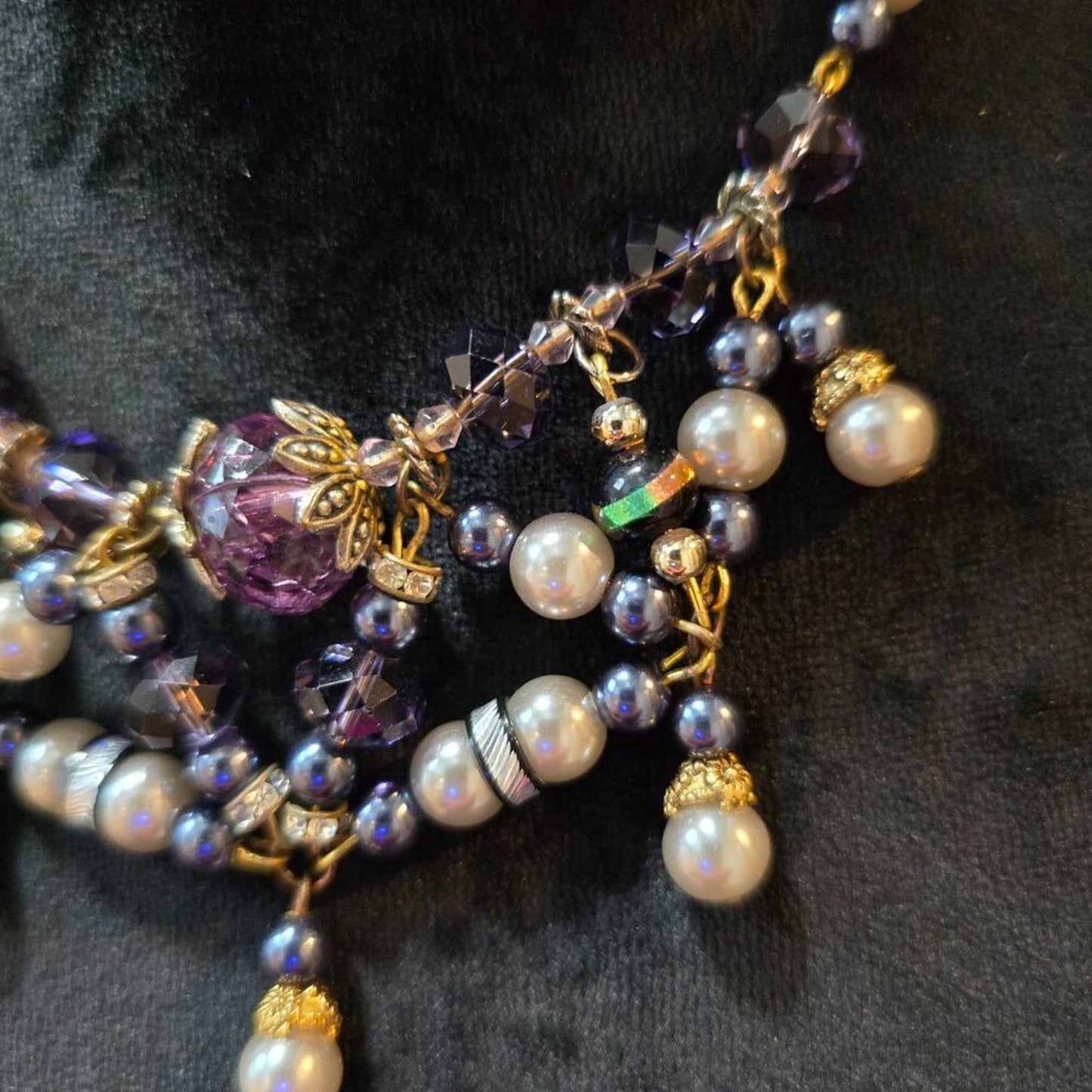 Womens Fashion Multicolor Pearls And Crystal Beaded Necklace with Lobster Clasp