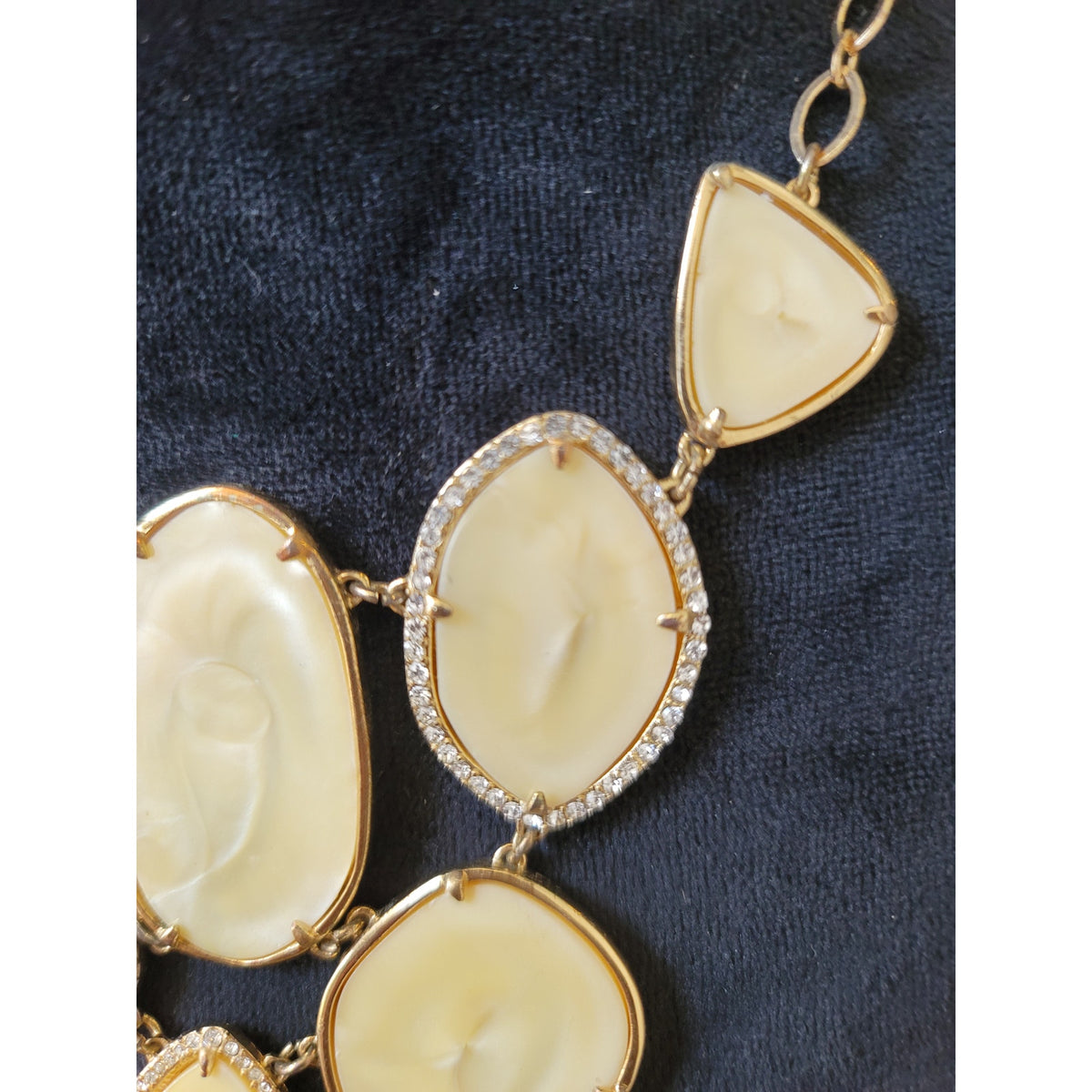 Women's Statement Gold Necklaces With Cream Gemstones And Lobster Claw Lock