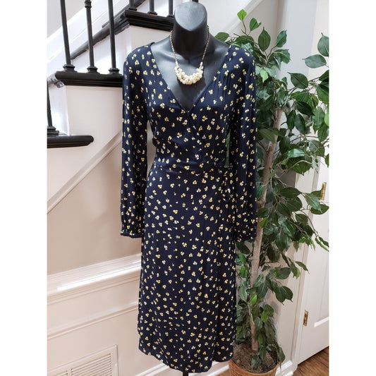 H&M Womens Black Floral 100% Polyester V-Neck Long Sleeve Long Maxi Dress Size 6