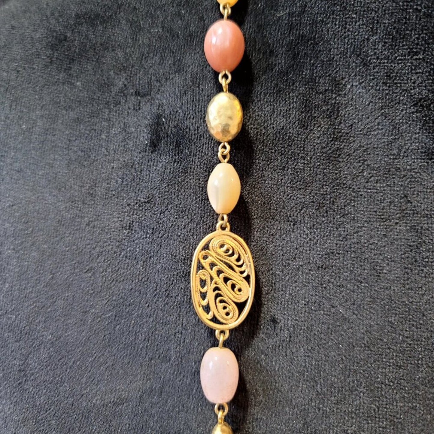 Womens Fashion Pink and Gold Pearl Beaded Necklace Jewelry with Lobster Clasp