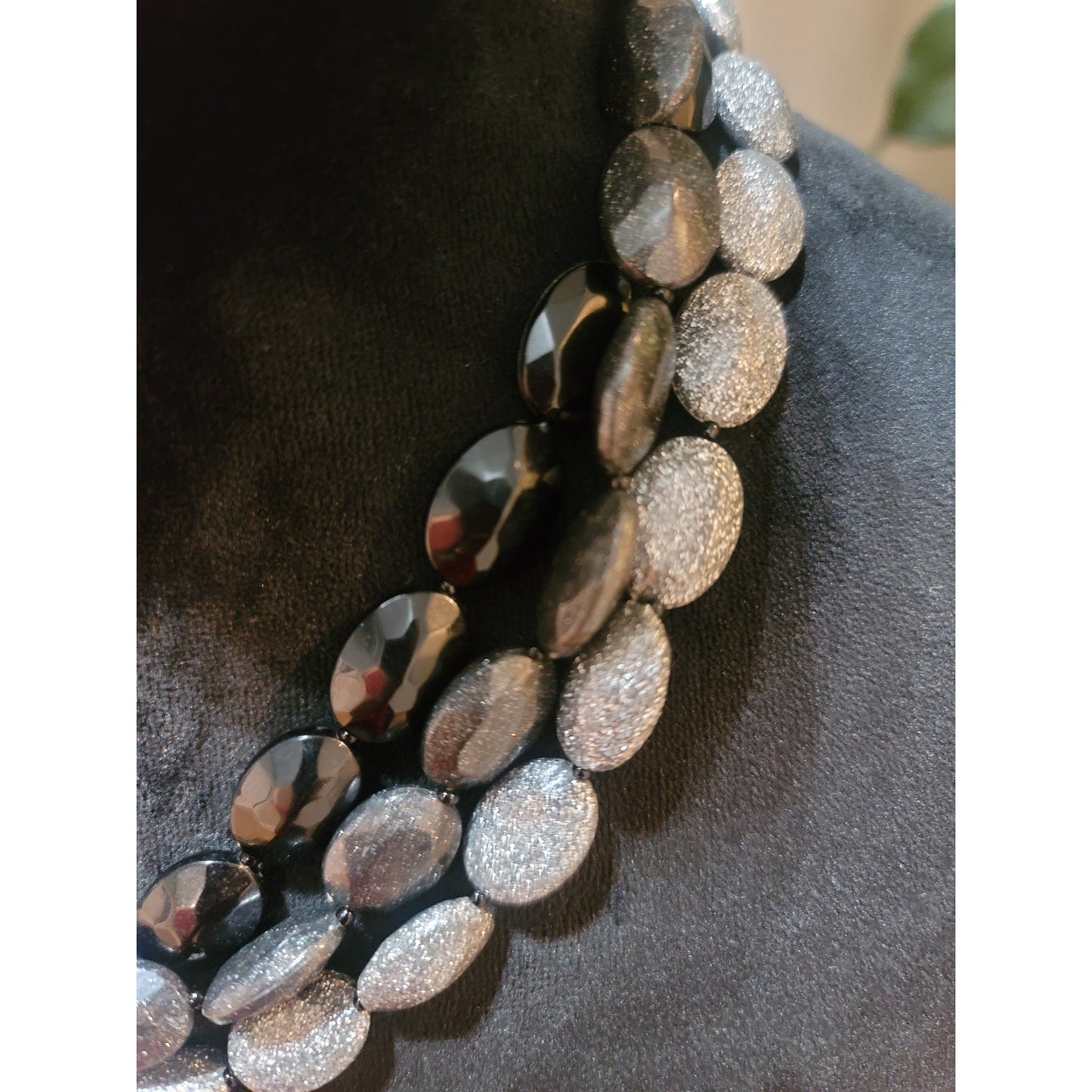 Women's Double Strand Black And Silver Beaded Necklace With Lobster Clasp Lock