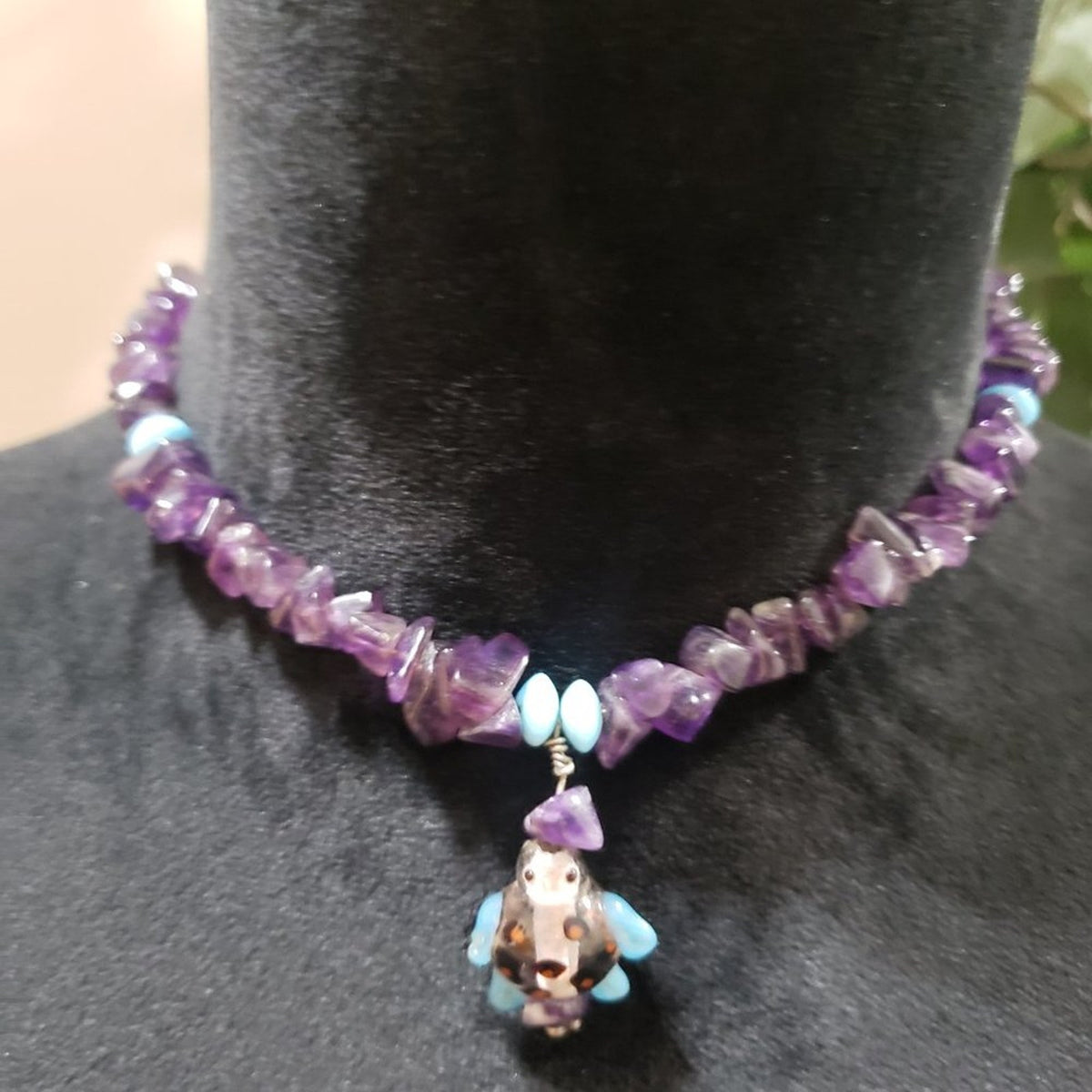 Womens Fashion Purple Color Glass Beads Choker Necklace with Lobster Clasp
