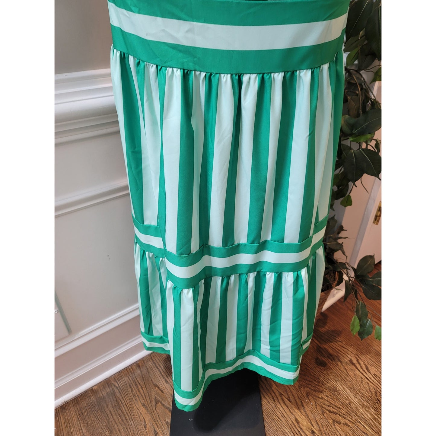 Boutique Maxi Dress Women Small Green White Striped Sleeveless Sundress