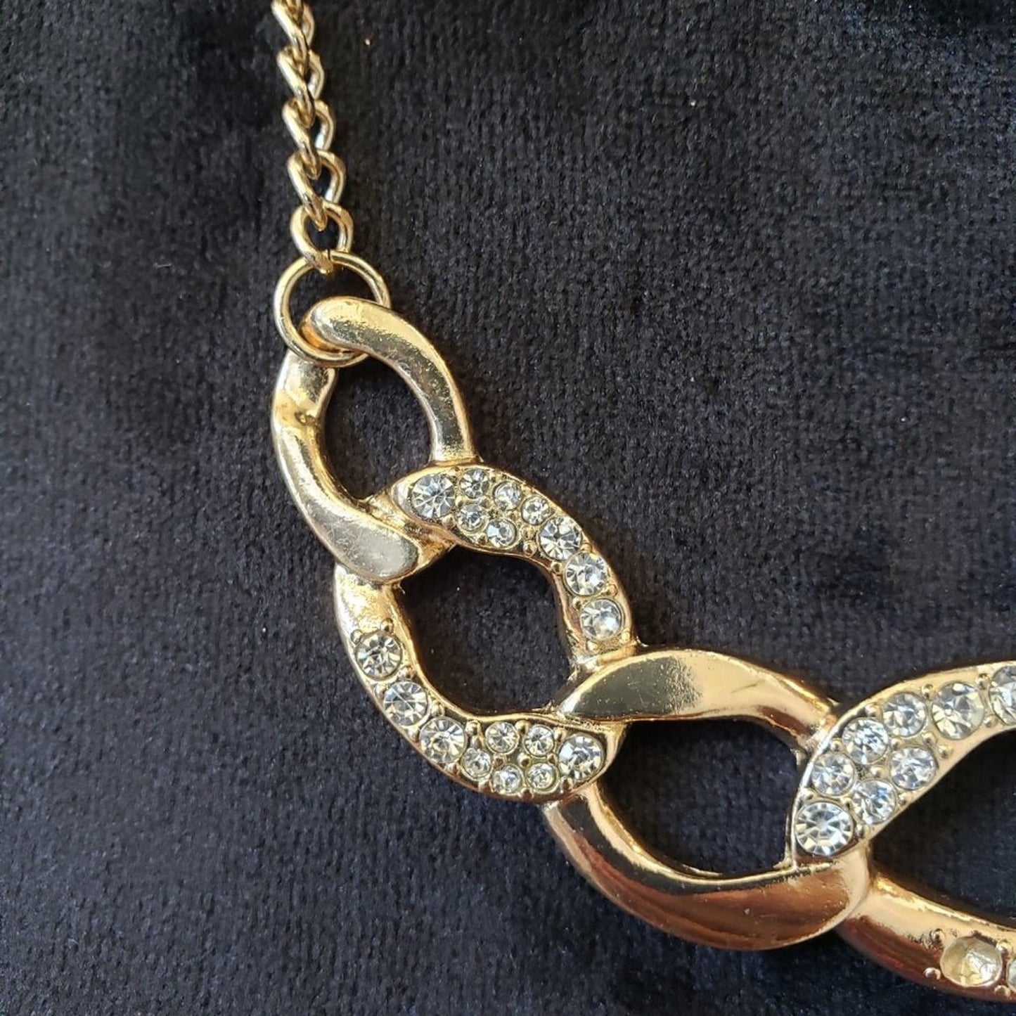 Womens Rhinestone Oval Link Curb Chain Bib Collar Necklace with Lobster Clasp