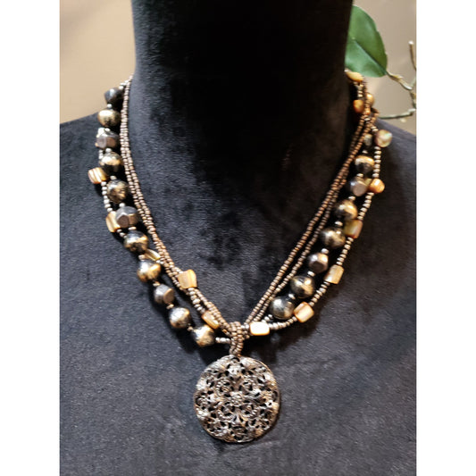 Women's Boho Beaded Pendant Necklace Lobster Clasp Multi Strand Jewelry