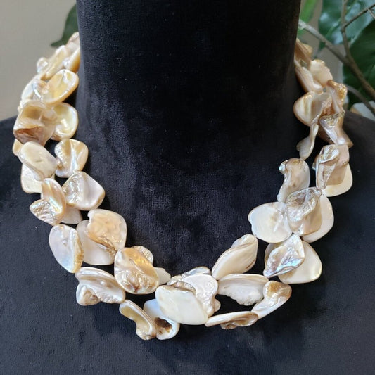 Chilly Bird Womens 3 Strand White Blister Pearl Petals Necklace w/ Lobster Clasp