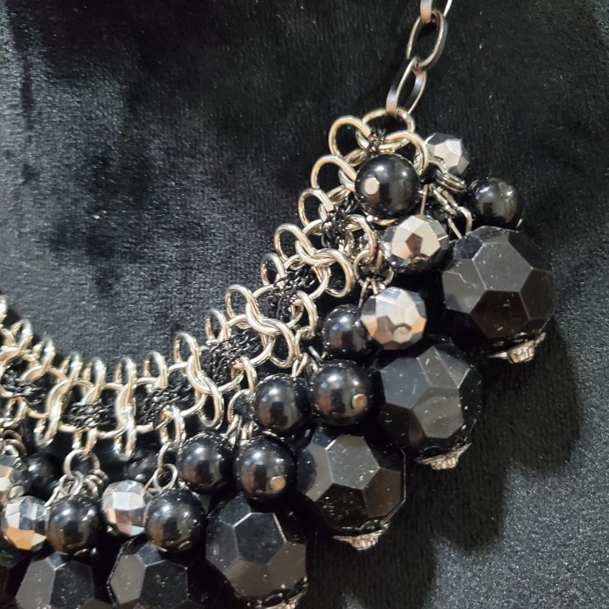 Womens Fashion Black Rhinestones Beaded Necklace Jewellery with Lobster Clasp