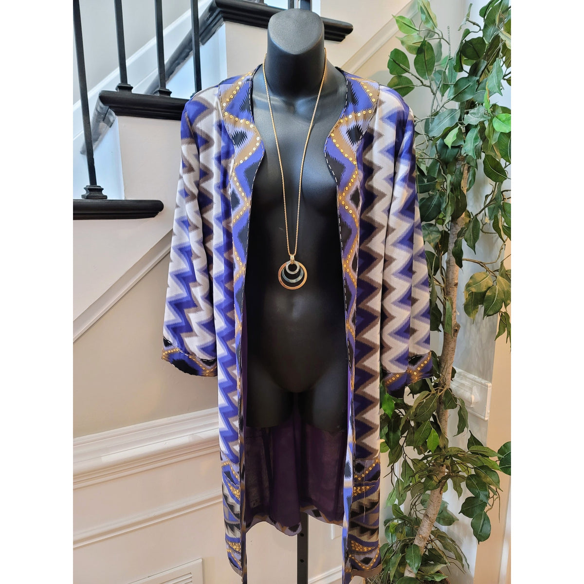 Chico's Cardigan Jacket Womens SZ 1/M Mullticolor Chevron Fully Lined Open Front