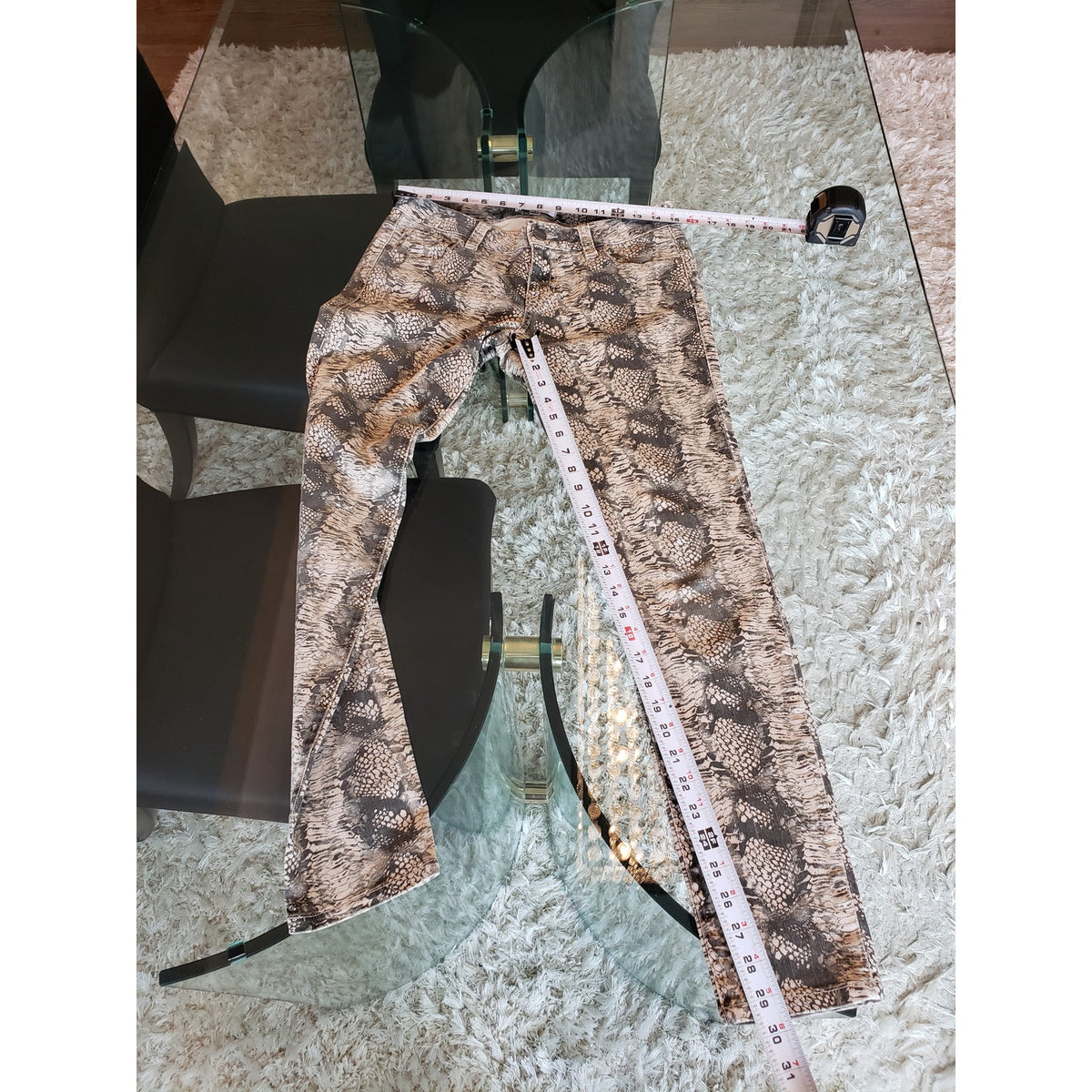 Cabi Pants Women 4 Multi Denim Animal Print Stretch Cotton Slim Fit Straight Leg