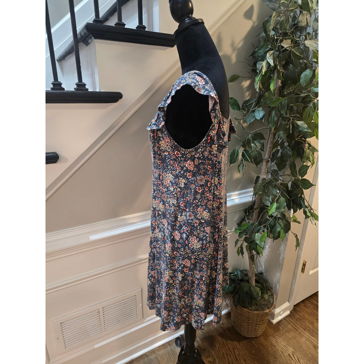 Loft Shift Dress Women's Medium Multicolor Floral Square Neck Flutter Sleeves