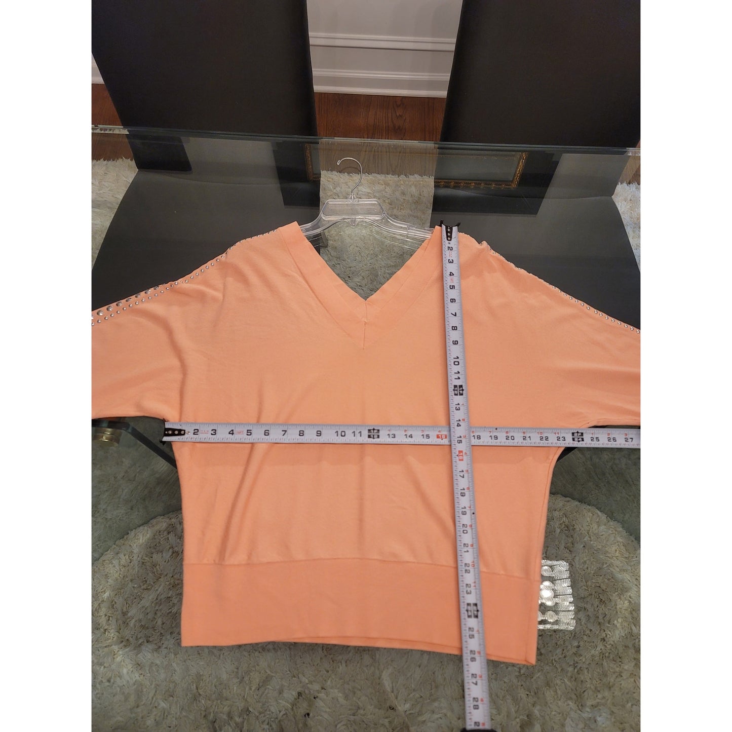 INC International Concepts Sweater Women's XL Peach V Neck Studded Sleeves