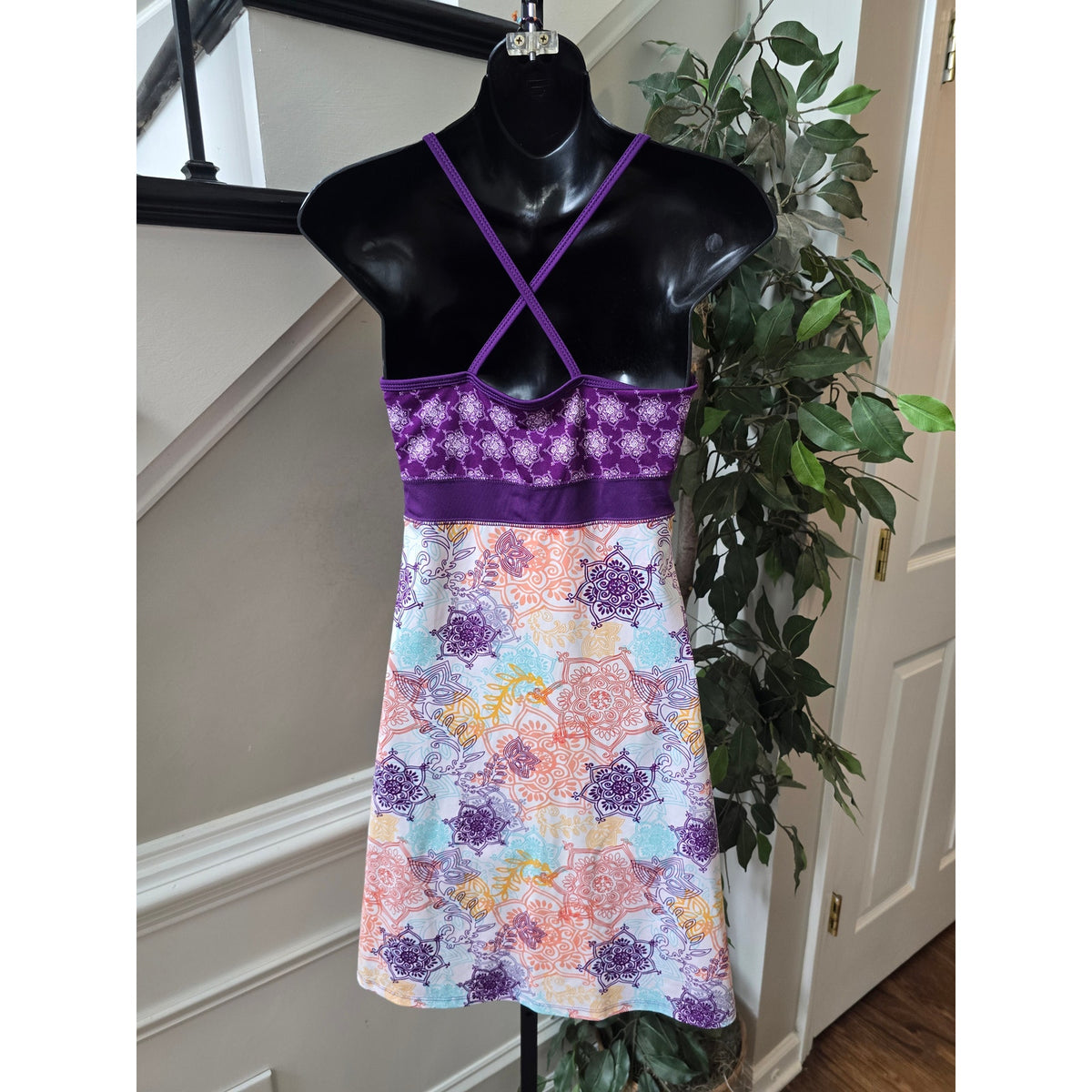 Lola A-Line Dress Womens SZ XS Multicolor floral Criss-Cross Straps Empire Waist
