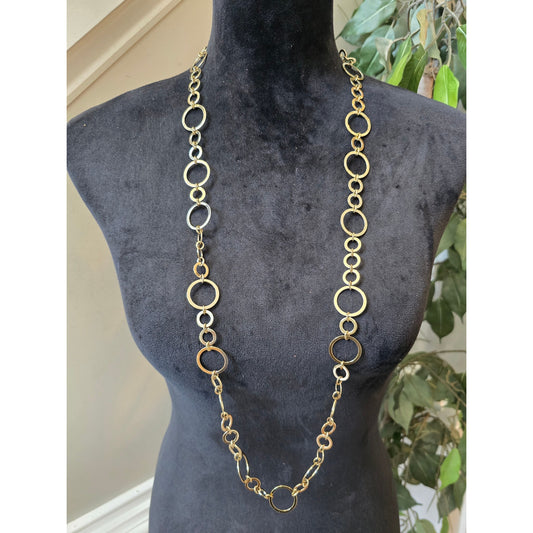 Chico's Women's Long Gold Tone Circle Link Statement Necklace Layered Chain