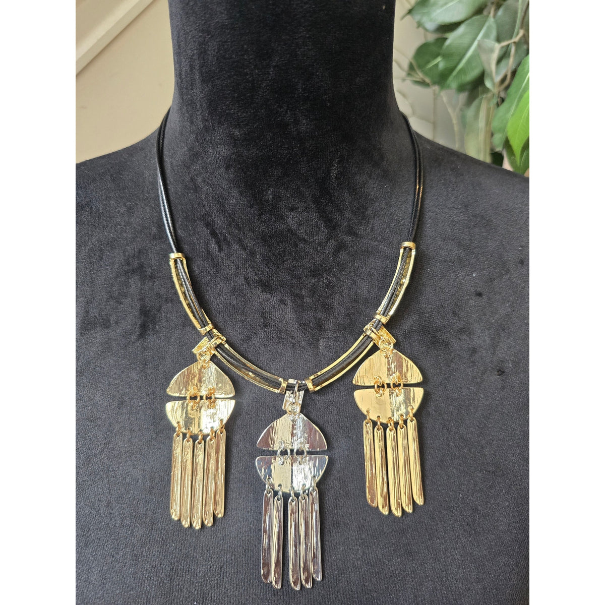 Gold Silver Metal Tassel Statement Necklace