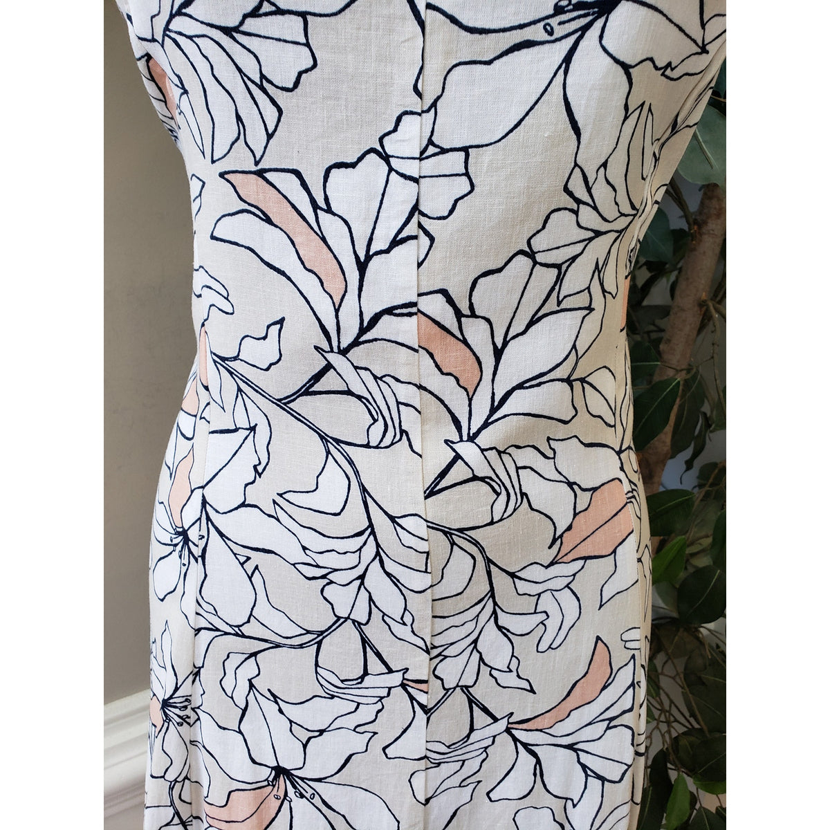 Jones New York Maxi Dress Linen 6 Ivory Floral Handkerchief Back Zip Square Neck