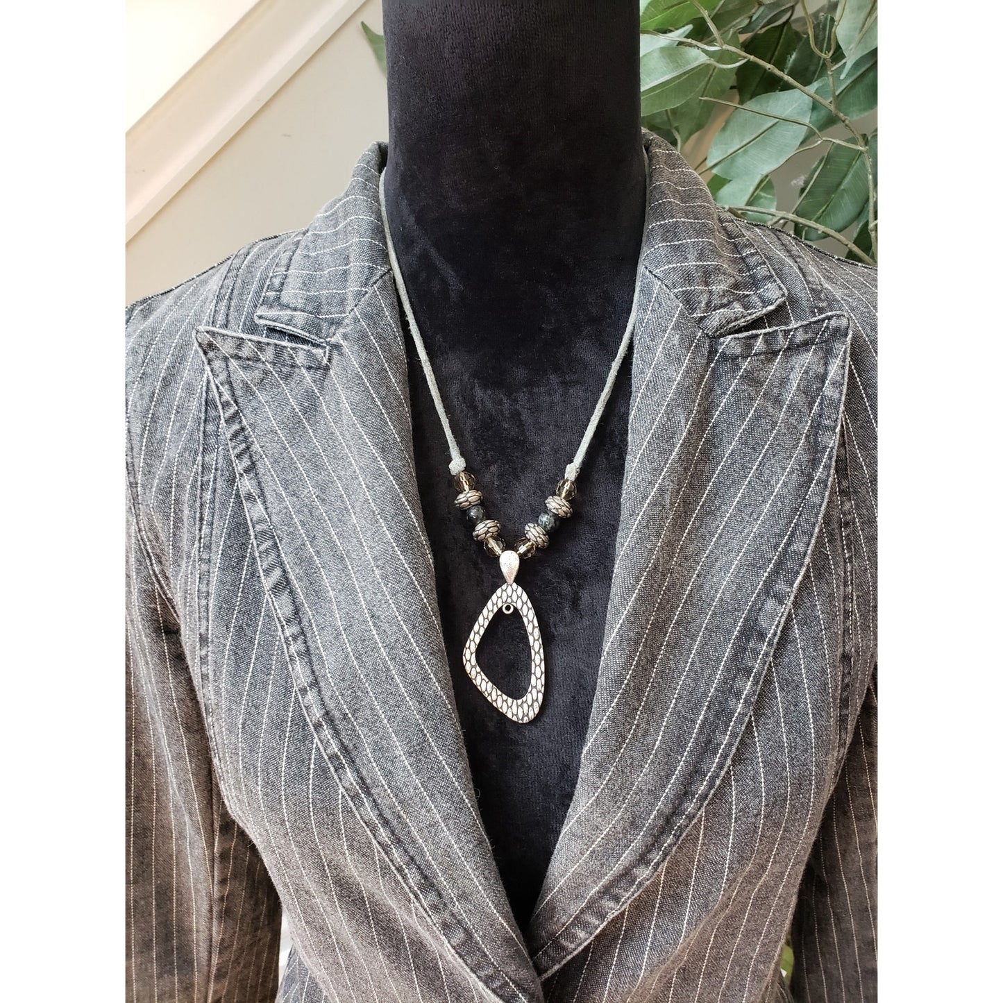 Carlo's Denims Blazer Jacket Women Small Gray Striped Peak Lapel Single Breasted