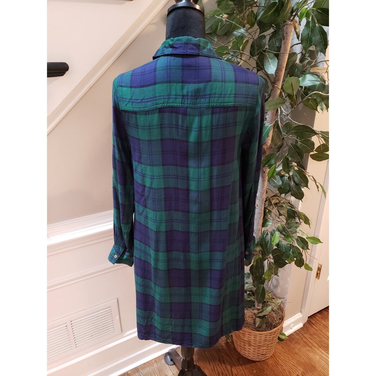 Old Navy Shirt Dress Womens S Green Plaid Casual Long Sleeve Collar Button Down