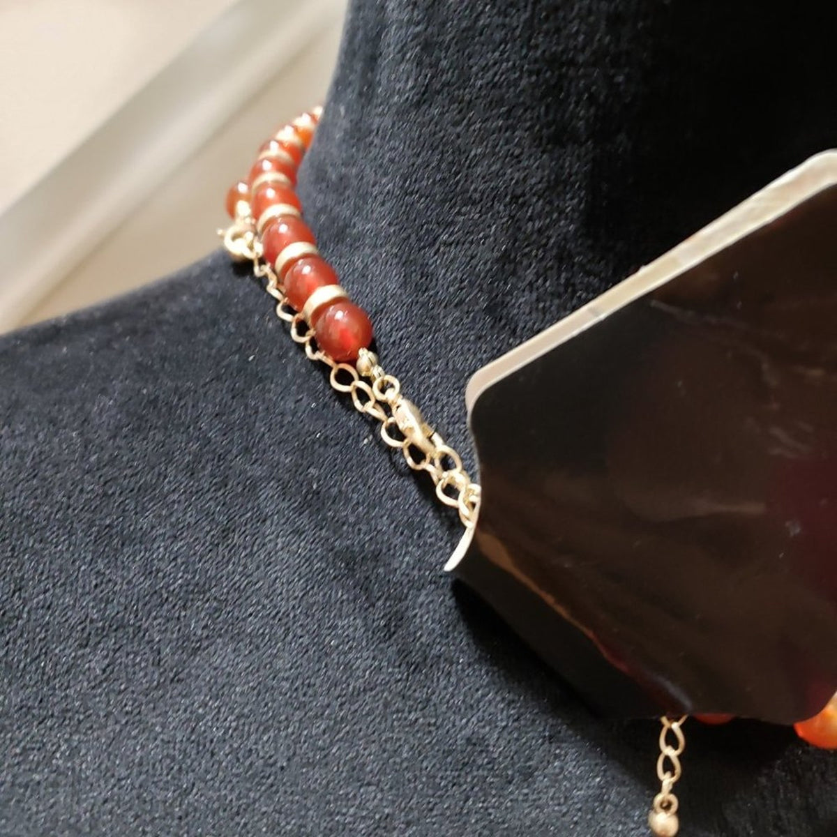 Women Fashion Red Bead Chunky Gold Curb Chain Collar Necklace with Lobster Clasp