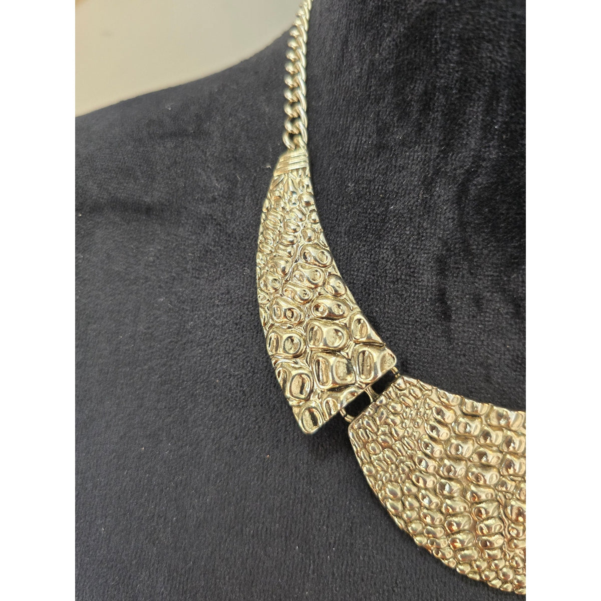 Gold Tone Textured Bib Collar Statement Necklace